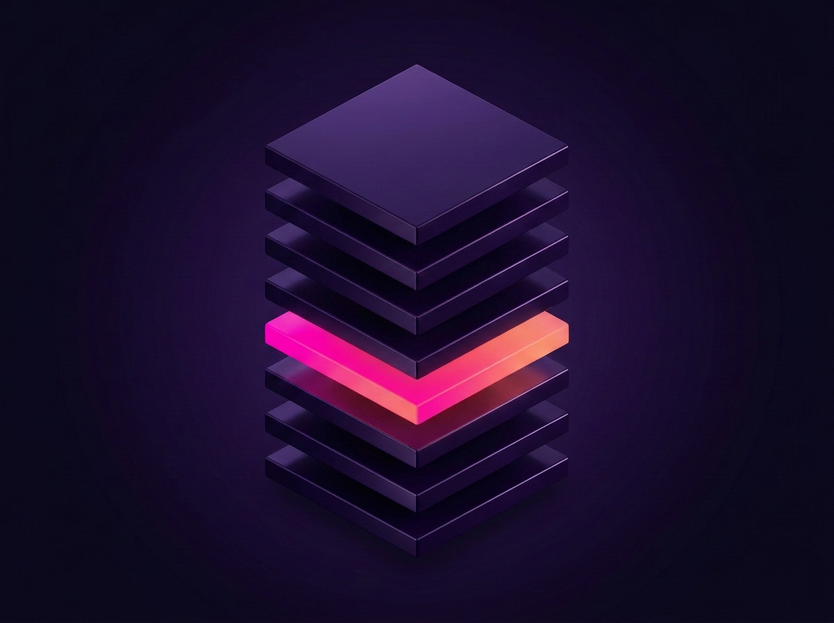 A stack of system layers with the fifth layer pulled forward and lit