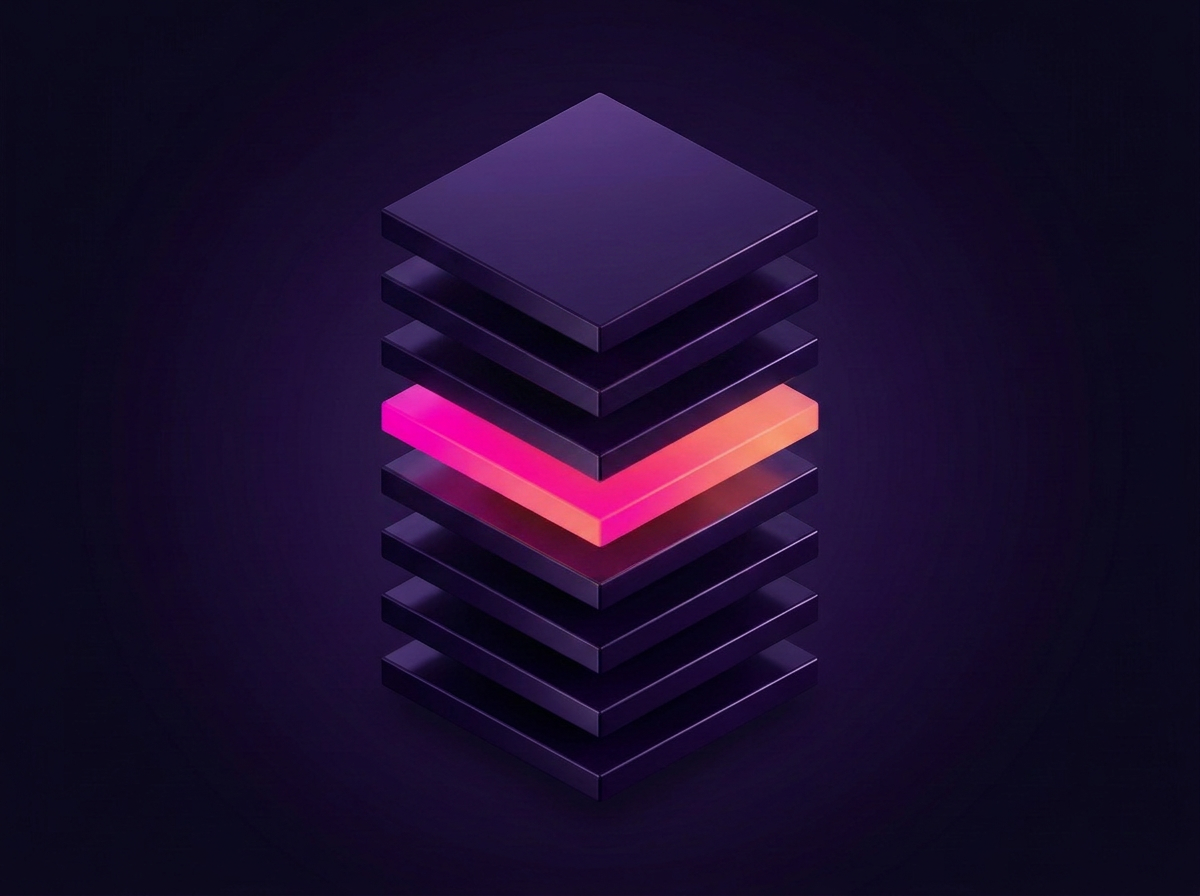 A stack of system layers with the fourth layer pulled forward and lit