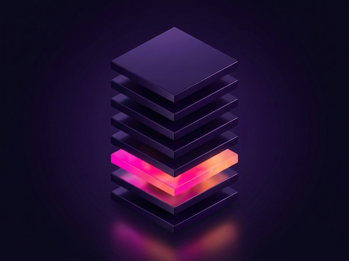 A stack of system layers with the sixth layer pulled forward and lit