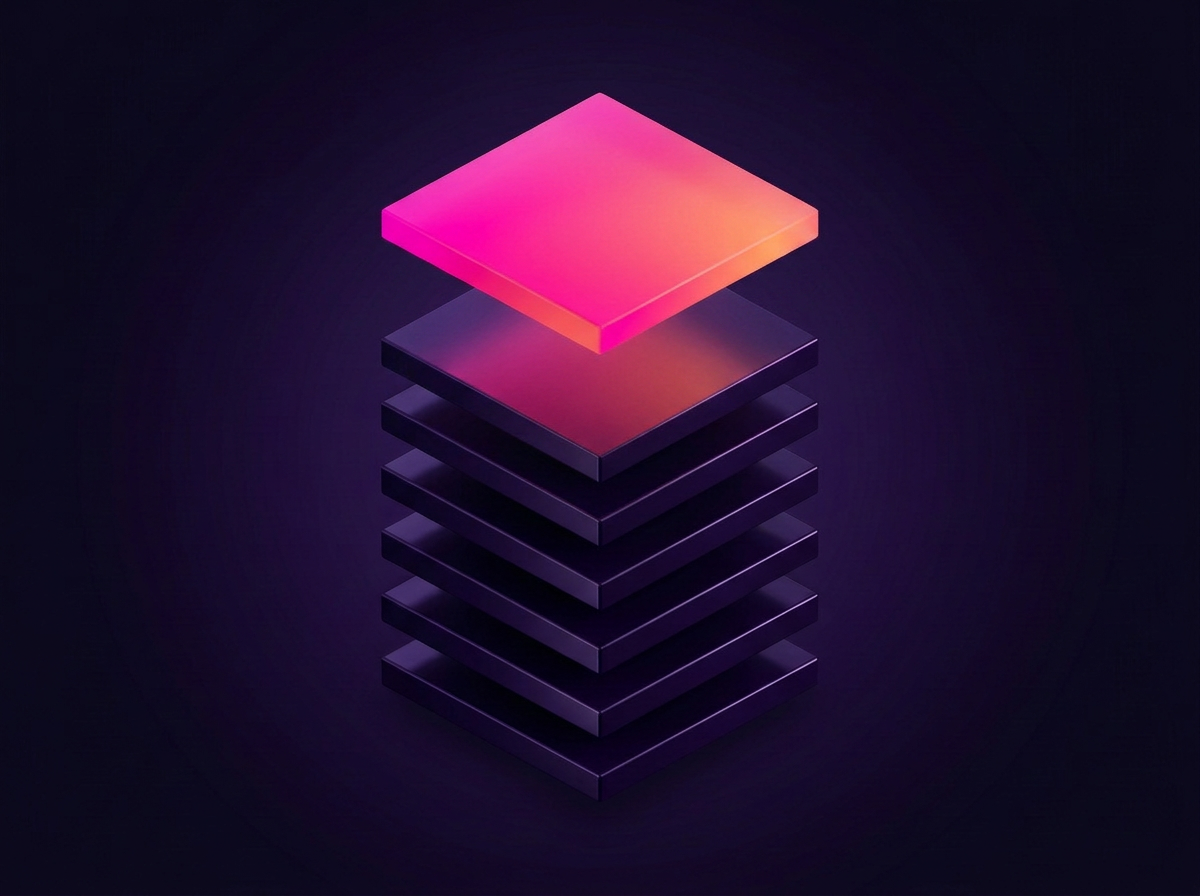 A stack of system layers with the top layer pulled forward and lit