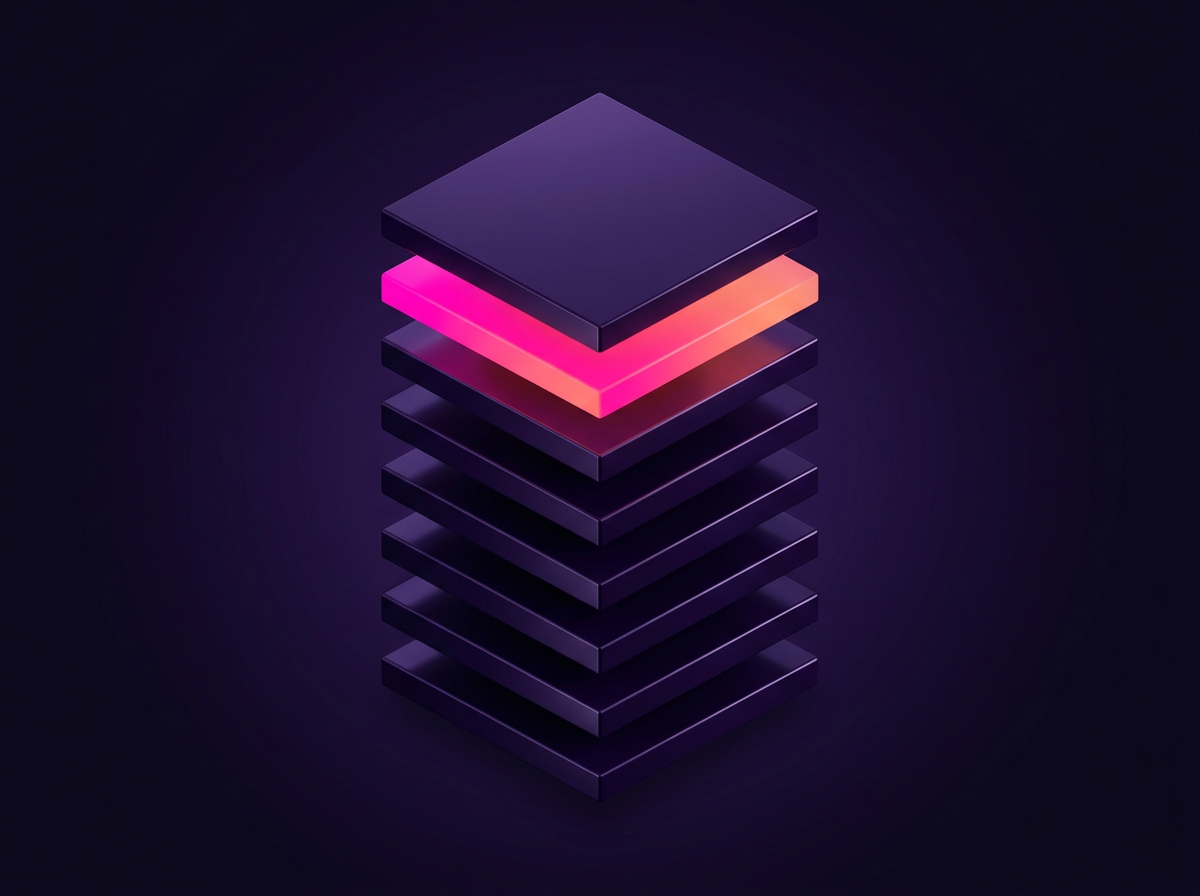 A stack of system layers with the second layer pulled forward and lit