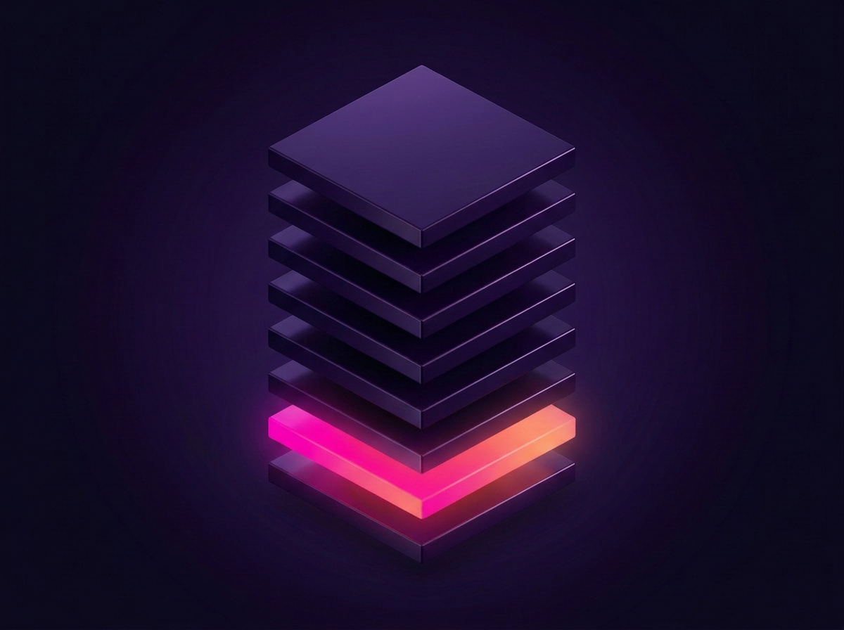 A stack of system layers with the seventh layer pulled forward and lit